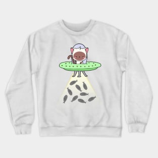 Funny white Cat is flying a spaceship Crewneck Sweatshirt